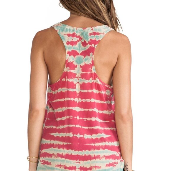 Gypsy 05 100% Silk Blue Green Tie Dye Racerback Tank Top - Picture 8 of 8